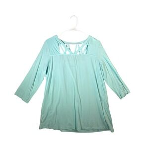 Roamans Plus Size Mint Green Lattice Back Long Sleeve‎ Tunic Top M 1416